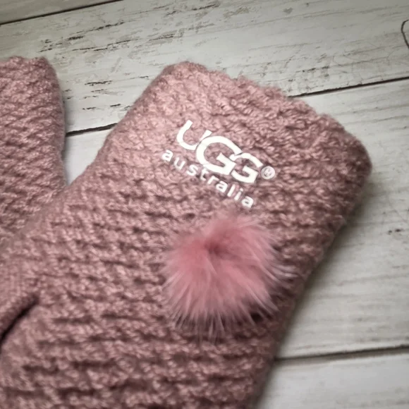 UGG Mauve Women's Gloves with Pom Poms - Picture 2 of 5